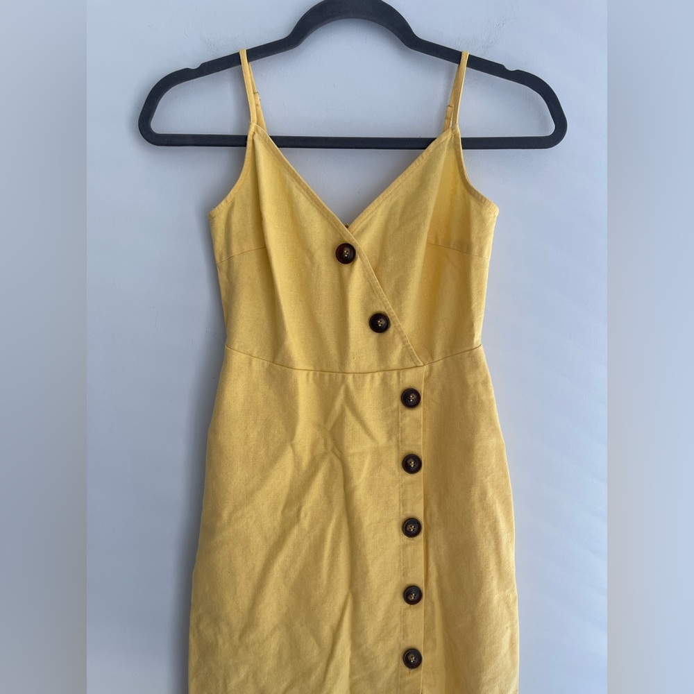 Lush Yellow Midi Dress with Button Detail